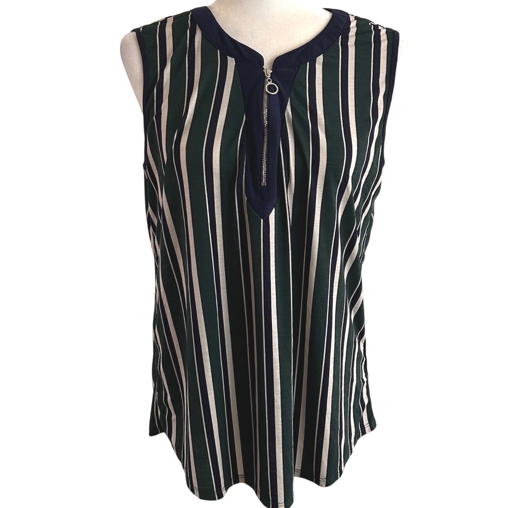 Naif at Anthropologie Womens Navy Striped Half Zip Sleeveless Semi sheer Top M